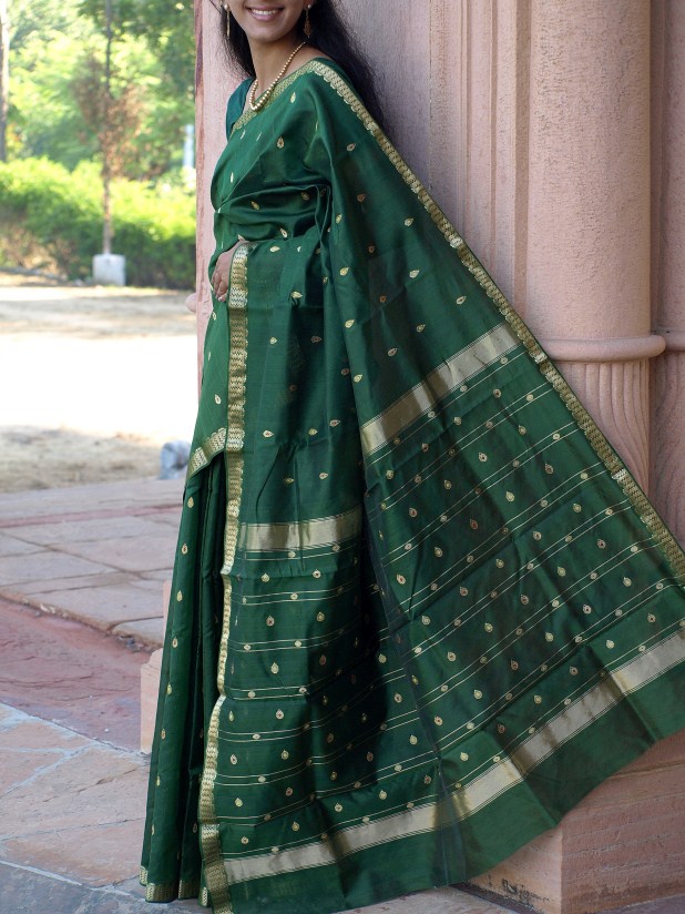 A dark green Chanderi saree. Picture courtesy and copyright Hands of India.
