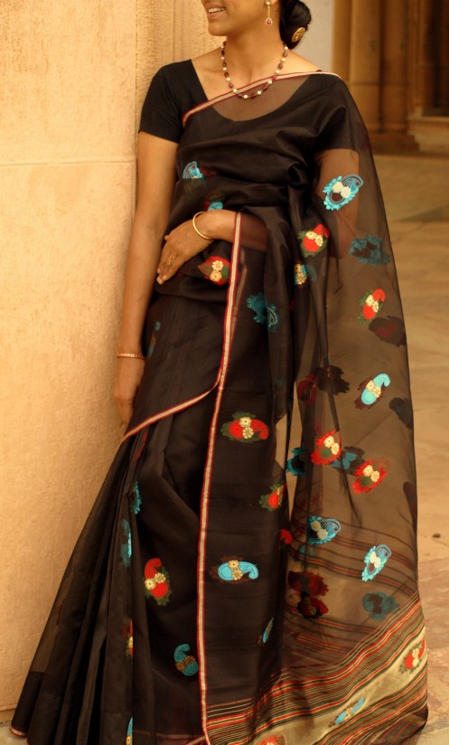 A black Chanderi saree. Photograph courtesy and copyright: Hands of India