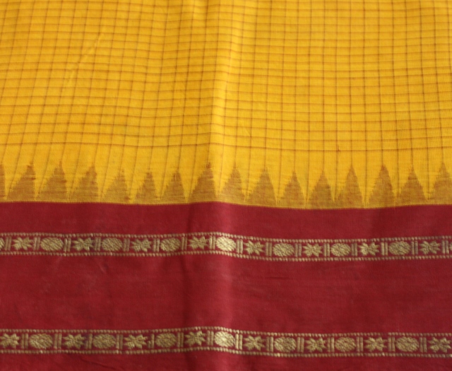 A staple Guntur cotton. Minimal, just a hint of gold thread and temple motif