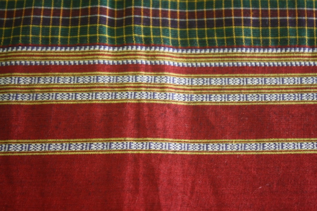 The distinctive red border of an Ilkal saree