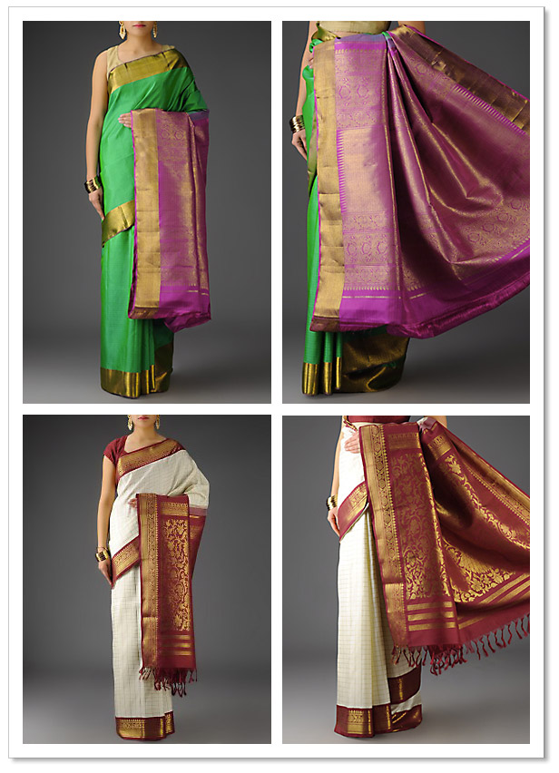 Grand and stately, apart from many other adjectives that would fit here to describe these sarees. Image courtesy and copyright www.jaypore.com